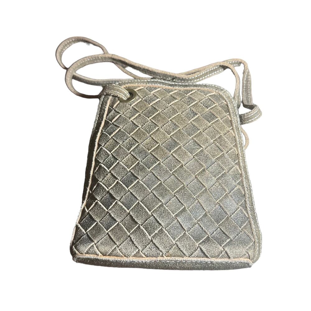 Bobo Brown Waxed Suede Leather Crossbody Phone Bag Woven Design Small Purse
